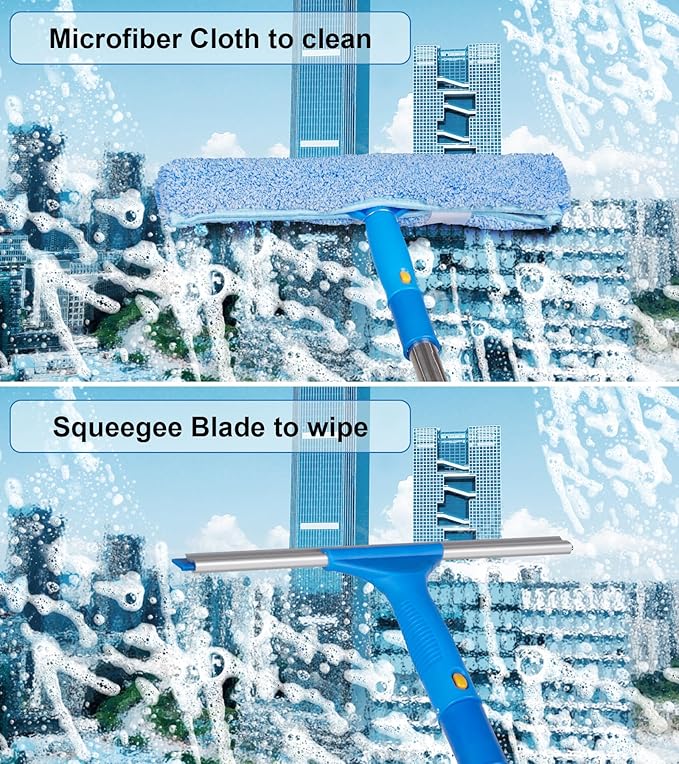 Window Squeegee Cleaner with 4 Stainless Steel Extension Poles, Long Reach to - Image 5