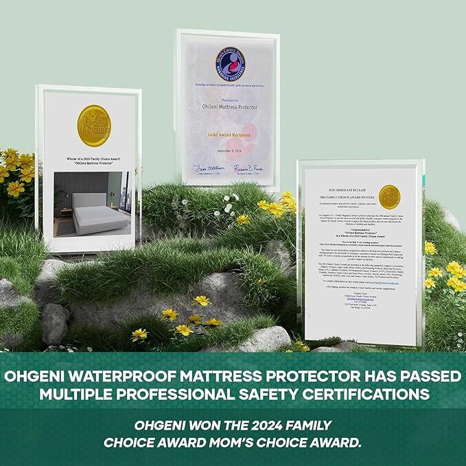 OhGeni 100% Waterproof Mattress Protector, California King-Gray Mattress Pad - Image 7