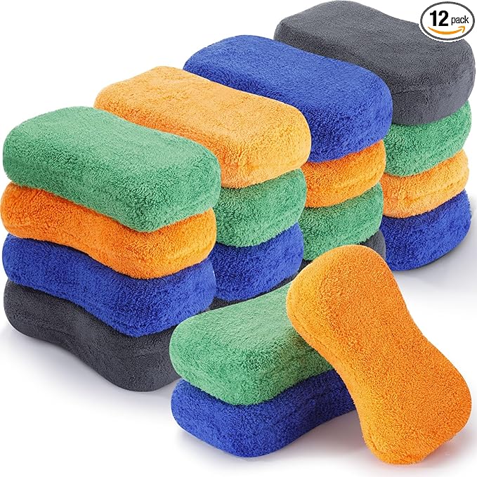 12 Pack Microfiber Car Wash Sponge 9" x 4.3" Large Sponges Two-Sided by Yiyiring