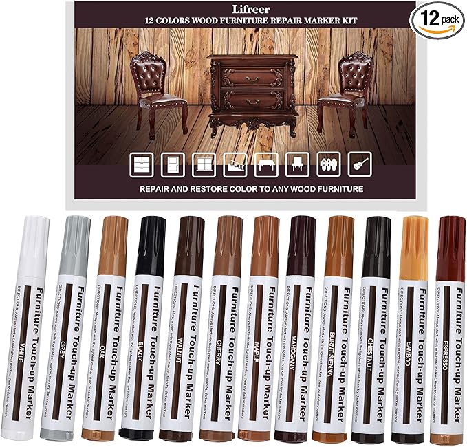 Lifreer Revolutionary Furniture Touch Up Markers, 12 Colors Wood Scratch Repair by Lifreer