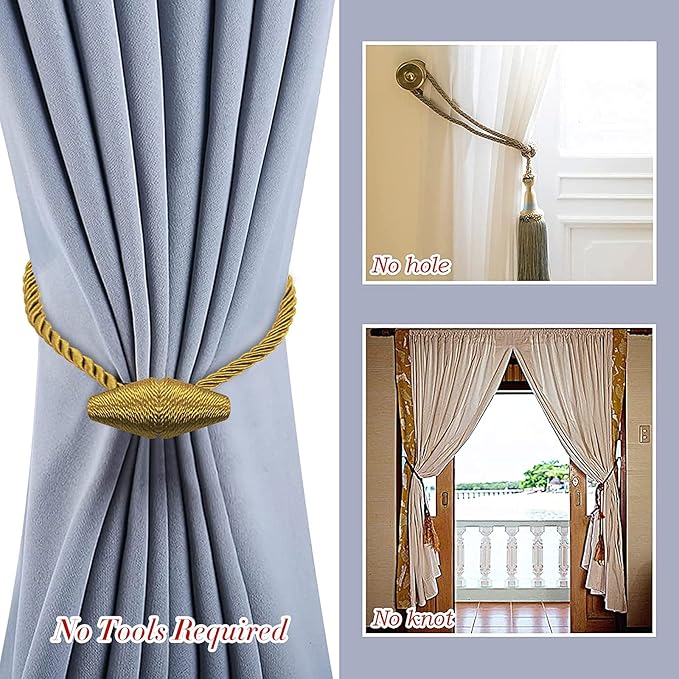 Hion Magnetic Curtain Tiebacks Golden 2pcs, Curtain Tiebacks Buckles Holdbacks - Image 6