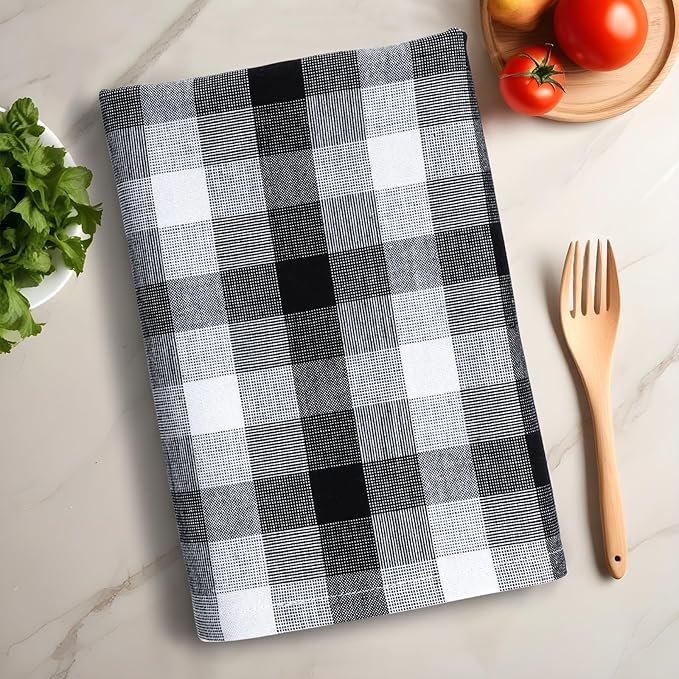 Kitchen Towels Set of 6 Black/White Checks 20x30 Inches 100% Cotton Highly - Image 7