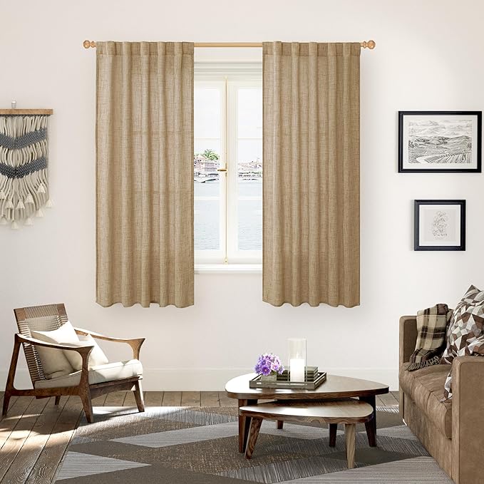 YoungsTex Toffee Linen Curtains 63 Inch Length - Image 2