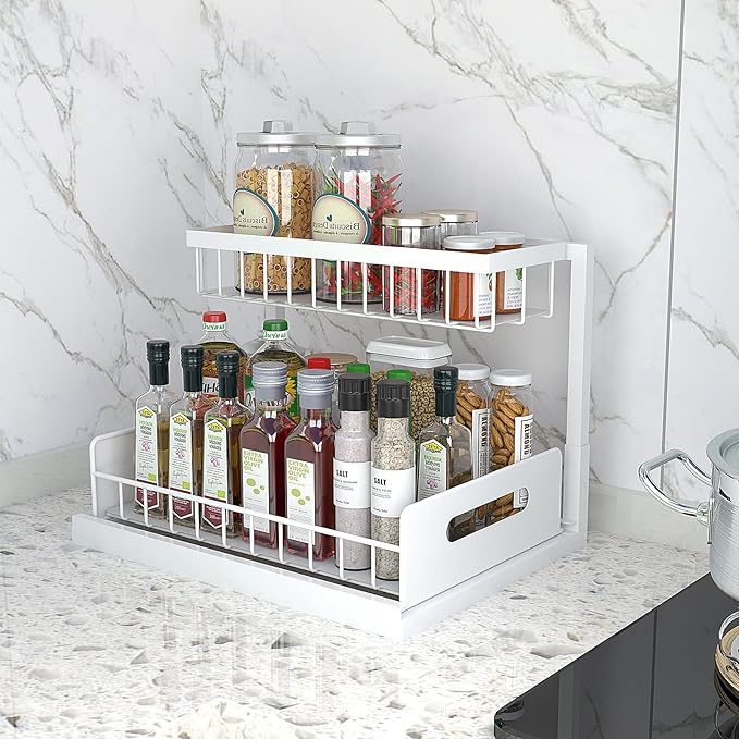 bukfen Under Sink Organizer, Pull Out Home Organizers 2-Tier Slide Out Sliding - Image 3
