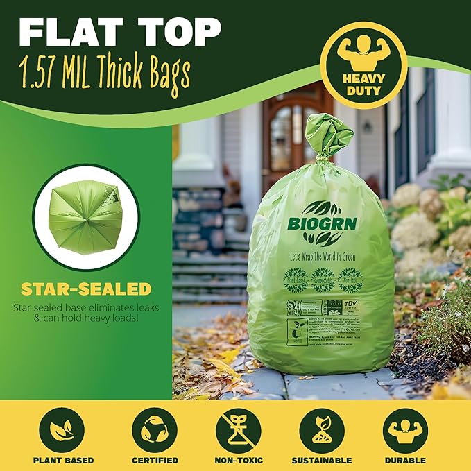 50-55 Gallon Compostable Trash Bags Flat-Top 12 Bags Heavy Duty 1.57 Mil 208.2 - Image 3