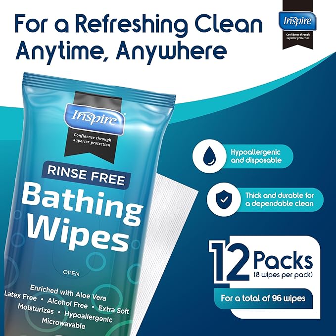 Inspire Thick Rinse Free Body Wipes, Extra Large Washcloths - Image 3