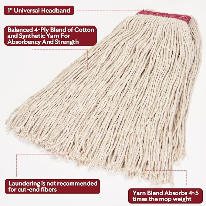 Matthew Cleaning 20oz 6Pack Cotton Floor Mop, Cotton Looped-Open String Heavy - Image 3
