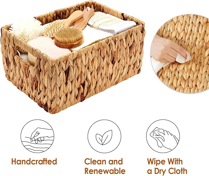 Wicker Baskets 2 Pack, Water Hyacinth Rectangular Storage Basket - Image 7
