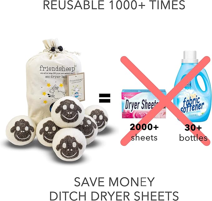 Wool Dryer Balls by Friendsheep 6 Pack XL Organic Premium Reusable Cruelty Free - Image 2