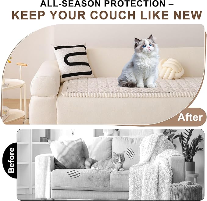 OTOB All Seasons Sofa Covers for 3 Cushion Couch Washable, Fuzzy Non Slip Kids - Image 2