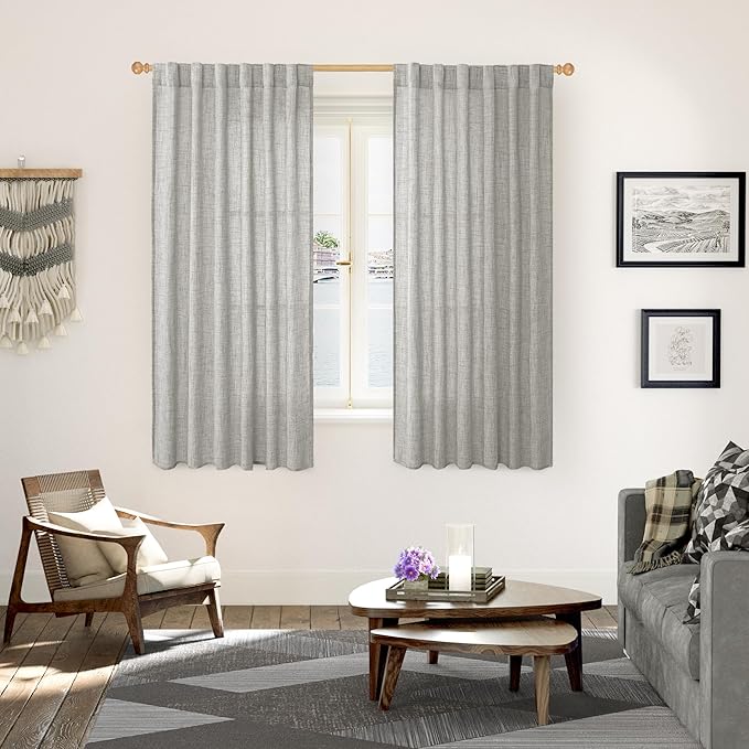 YoungsTex Dark Grey Linen Curtains 63 Inch Length 2 Panels - Image 2