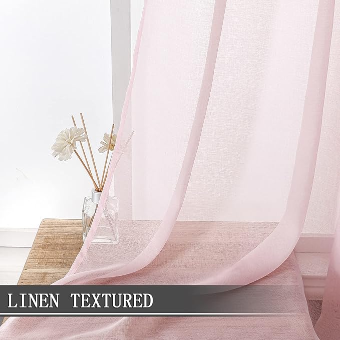 Tollpiz Short Sheer Curtain Linen Textured Living Room Curtains Sheer Light - Image 2