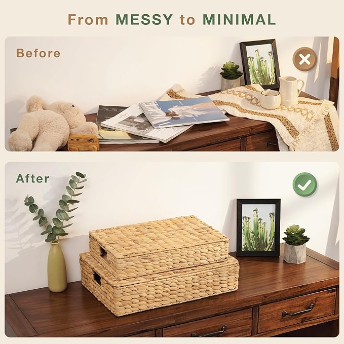 Set of 2 Wicker Baskets with Lid - Image 5