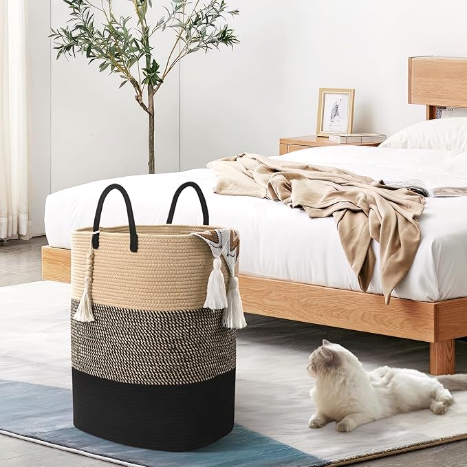 Woven Laundry Basket for Clothes, 80 L Large Rectangle Laundry Hampers - Image 4