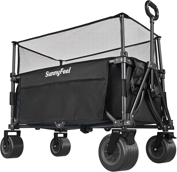 SUNNYFEEL Heavy Duty Collapsible Outdoor Utility Wagon Cart 500LB Capacity by SunnyFeelCamping
