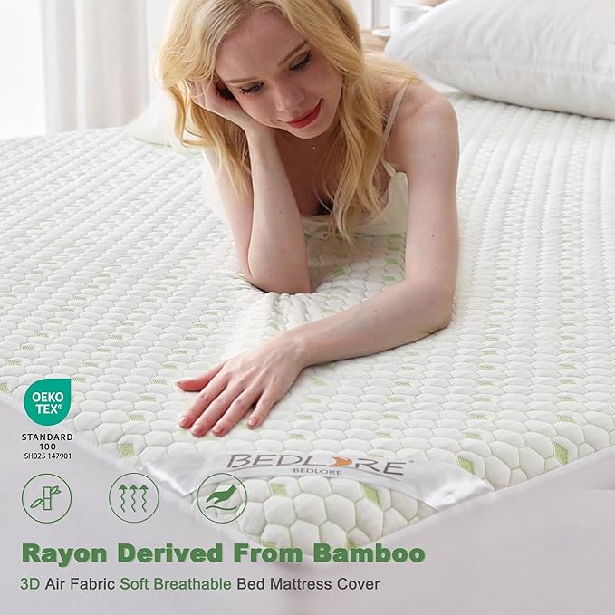 Waterproof Mattress Protector, King Size Mattress Pad Fitted 6"-18" Deep Pocket - Image 2
