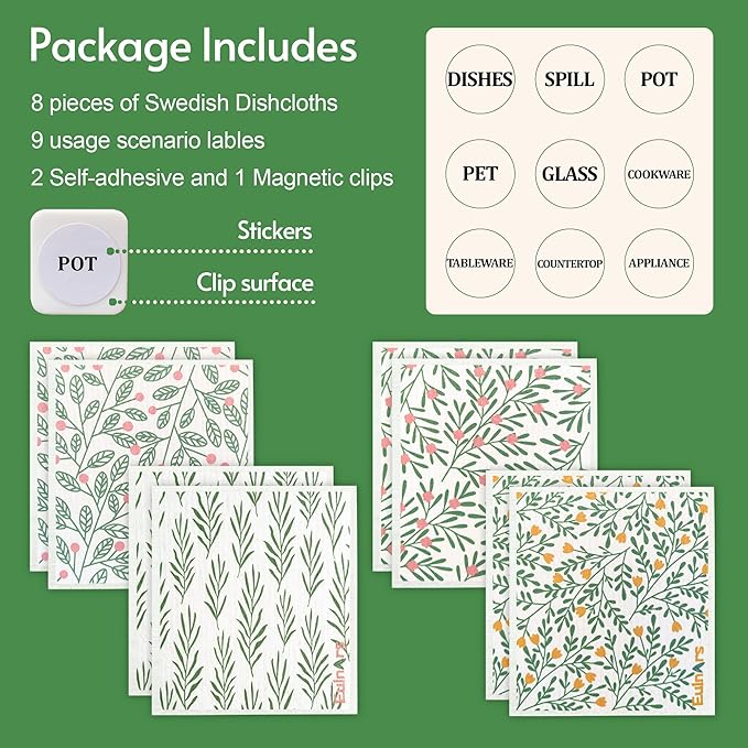Swedish Dishcloths for Kitchen, 8 Pack Green Reusable Paper Towels - Image 6