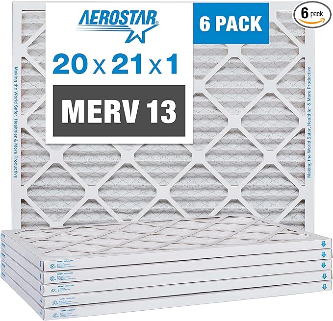 Aerostar 20x21x1 MERV 13 Pleated Air Filter, AC Furnace Air Filter, 6 Pack by AirFiltersDelivered