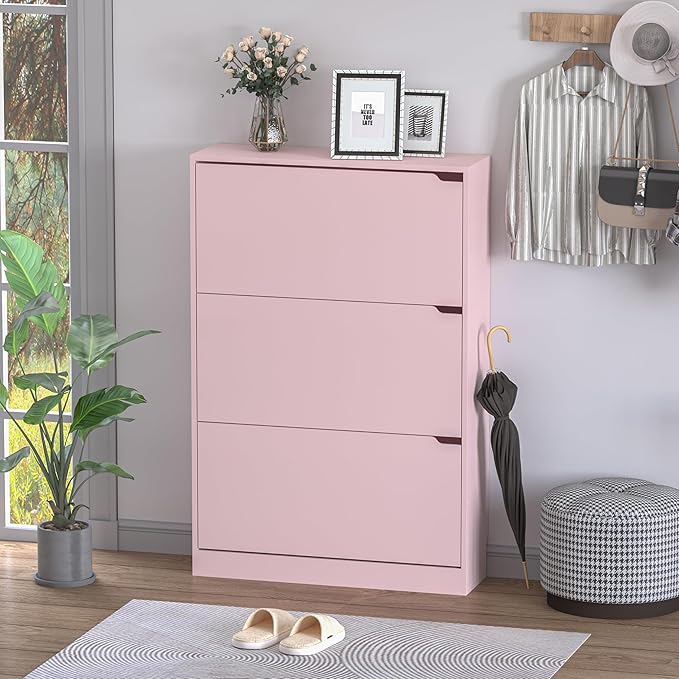 Shoe Cabinet with 3 Flip Drawers, Hidden Wood Shoe Cabinet, Freestanding Shoe - Image 3