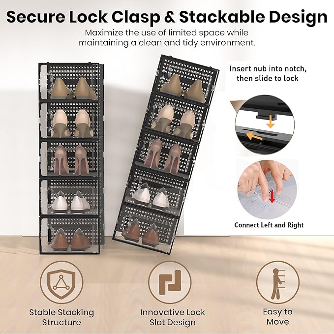 12 Pack XXX-Large Modular Clear Plastic Stackable Shoe Storage Organizer - Image 3