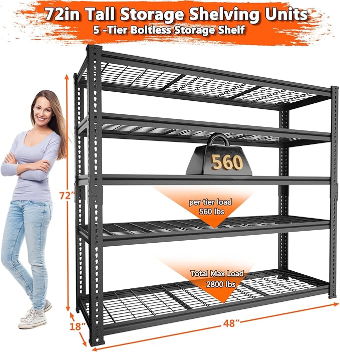 Storage Shelves Heavy Duty, 5-Tier Adjustable Metal Industrial Utility Shelf - Image 3