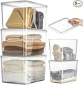 Lidded Plastic Storage Bins Set Clear Desk Basket Box Organizer Kitchen by sgoostood