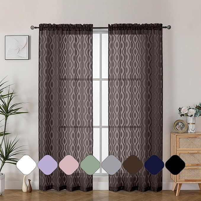 Aiyufeng Brown Sheer Curtains 72 Inches Long 2 Panels, Lightweight Clip by Aiyufeng