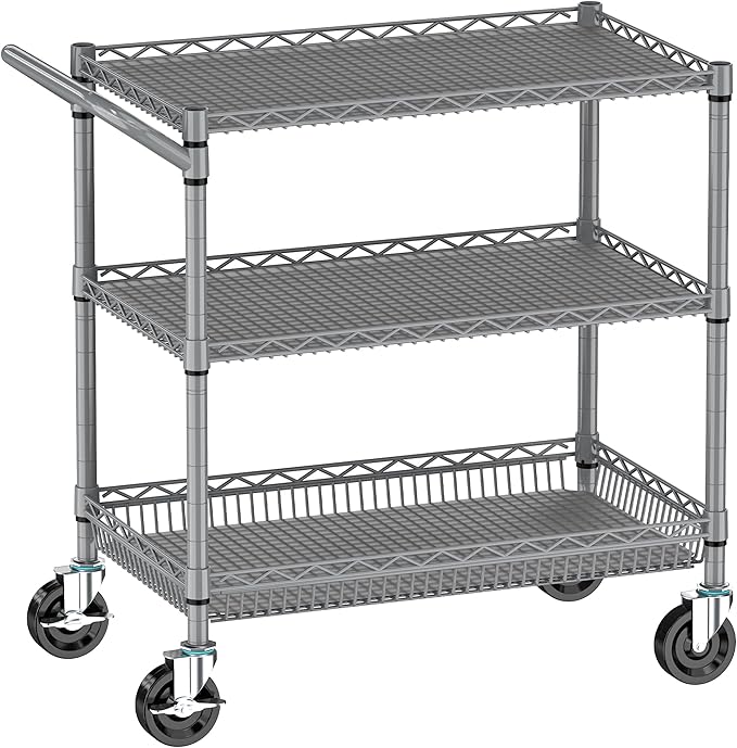 Metal Heavy Duty Carts with Wheels 1050lbs, 3 Tier Rolling Utility Cart with by Alexayhome