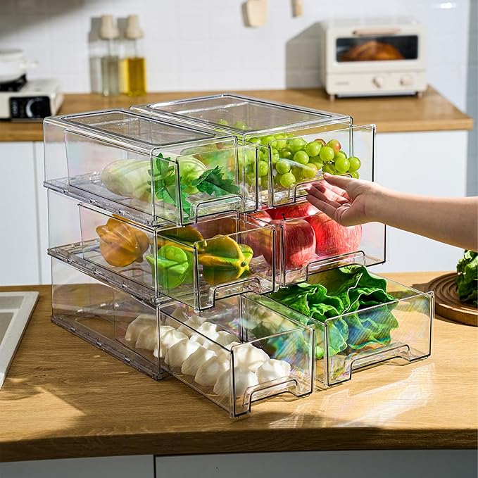 PeJeyiee 4 Pack Clear Stackable Refrigerator Organizers and Storage Drawers - Image 8