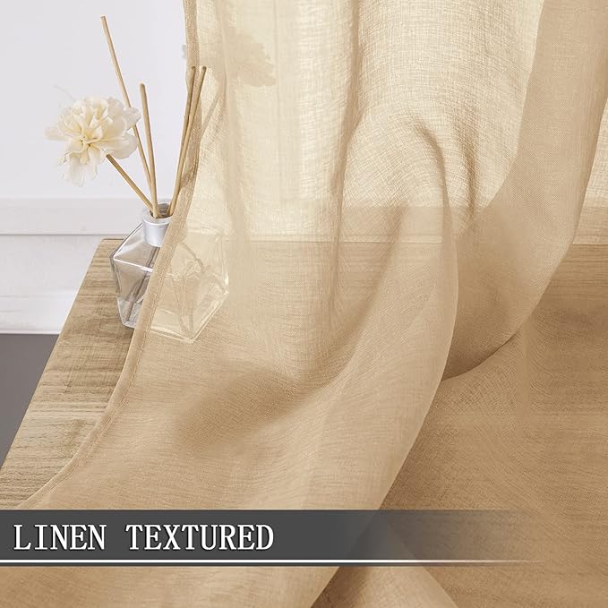 Tollpiz Short Sheer Tier Curtains Linen Textured Half Kitchen Curtain Sheers - Image 2