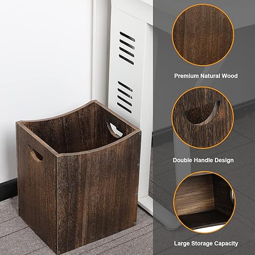 Wood Trash Can 5.3 Gallon Office Wastebasket Farmhouse Rectangular Garbage Can - Image 3