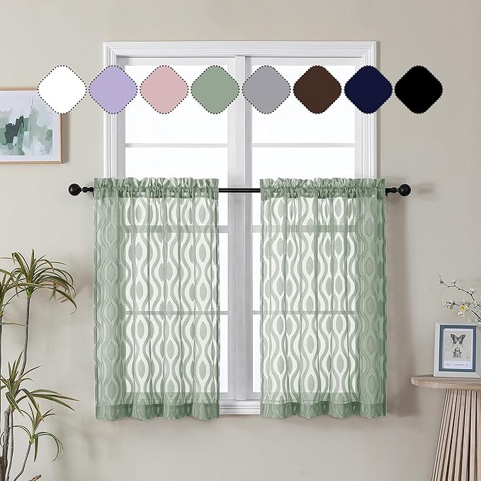 Aiyufeng Green Sheer Curtains Tiers 36 Inch Length 2 Panels Set, Airy by Aiyufeng