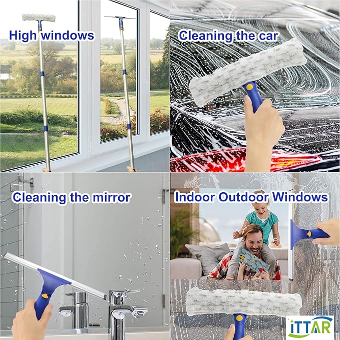 ‌ITTAR Window Squeegee Cleaner Kit, 5Ft Extendable Stainless Steel Pole - Image 3