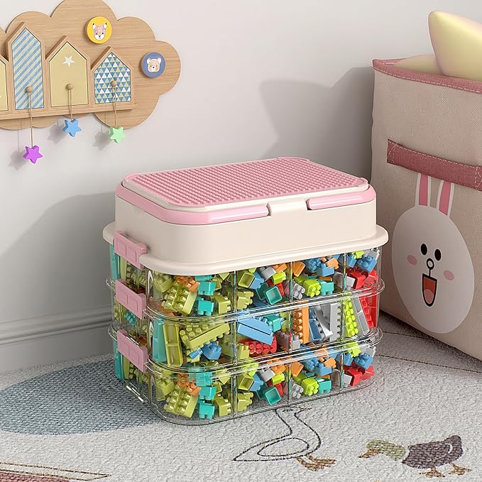 Toy Storage Organizer Box with Handle, Stackable Building Block Toy Box with by joyingbaby