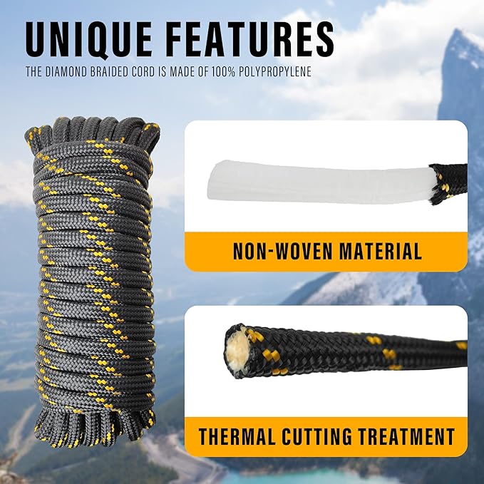 Diamond Braided Polypropylene Rope Nylon Rope Mix Thick Heavy Duty Ropes 3/8'' - Image 6