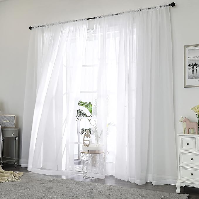 Chyhomenyc White Sheer Curtains 84 Inches Long 2 Panels Set - Image 2