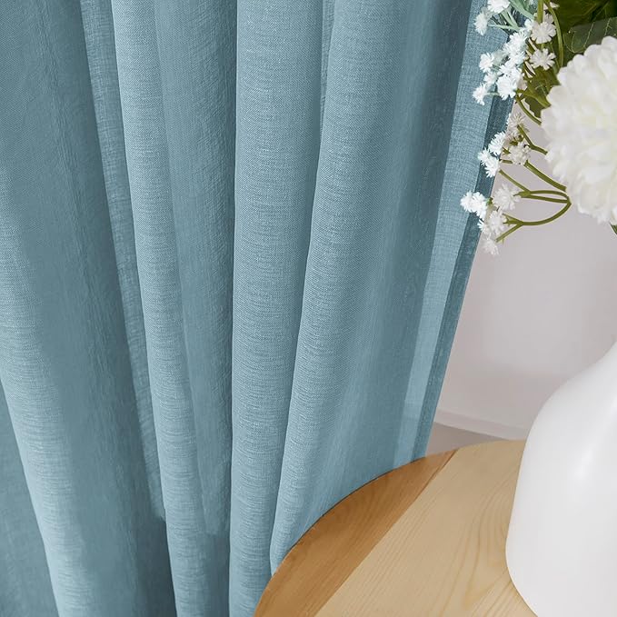 Tollpiz Short Sheer Tier Curtains Linen Textured Half Kitchen Curtain Sheers - Image 3