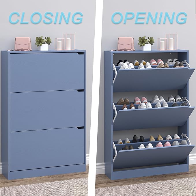 Shoe Cabinet with 3 Flip Drawers, Hidden Wood Shoe Cabinet, Freestanding Shoe - Image 5