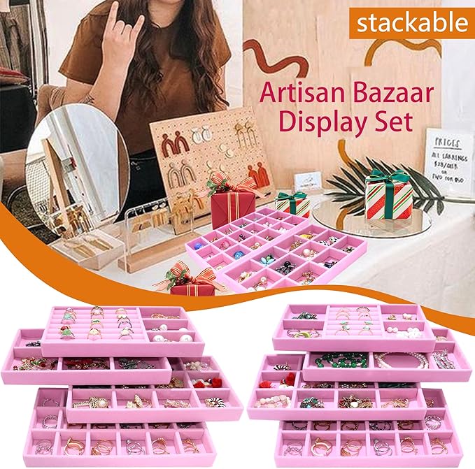 8 Pack Stackable Jewelry Trays Organizer Velvet Earring Organizer Jewelry Tray - Image 4