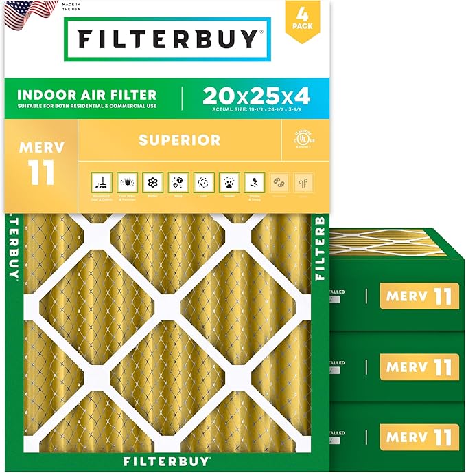Filterbuy 20x25x4 Air Filter MERV 11 Allergen Defense Replacement, by Filterbuy