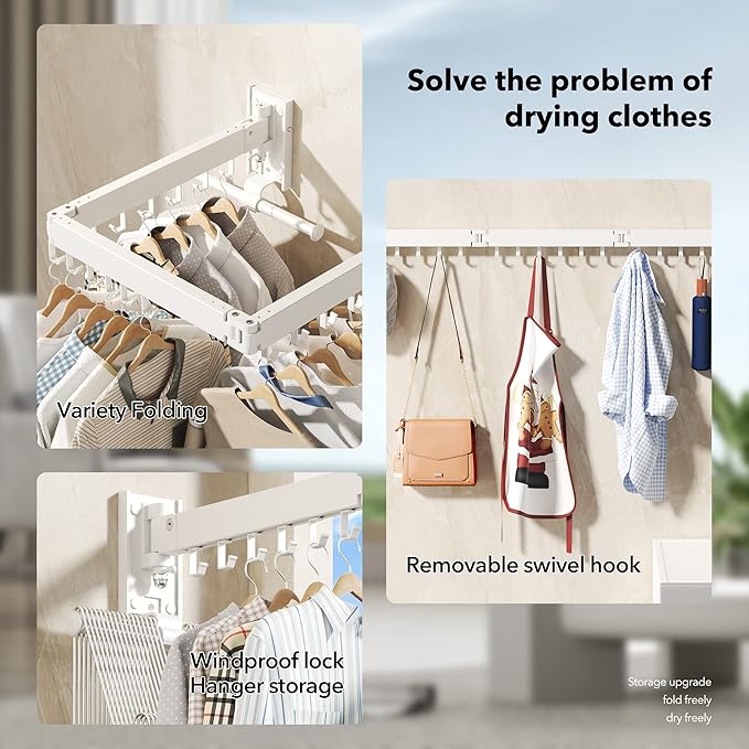 Wall Mounted Clothes Hanger Rack, Clothes Drying Rack, Laundry Drying Rack - Image 3