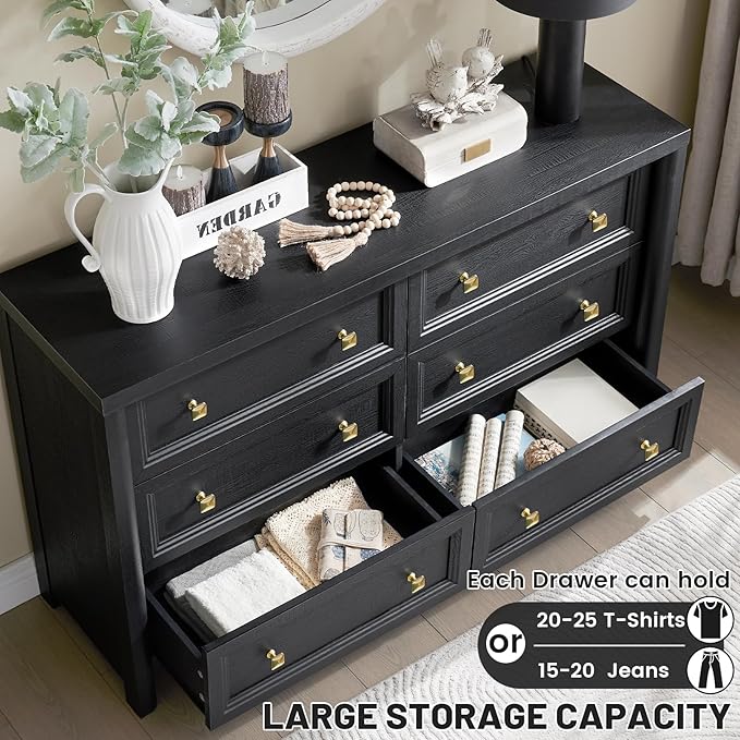 Black Dresser, Farmhouse 6 Drawer Dresser - Image 4