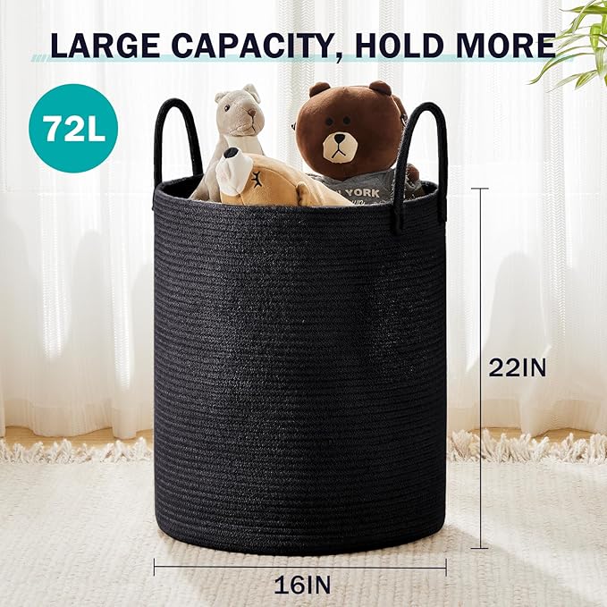 YOUDENOVA Woven Rope Laundry Hamper Basket, 72L Tall Luandry Basket, Baby - Image 3
