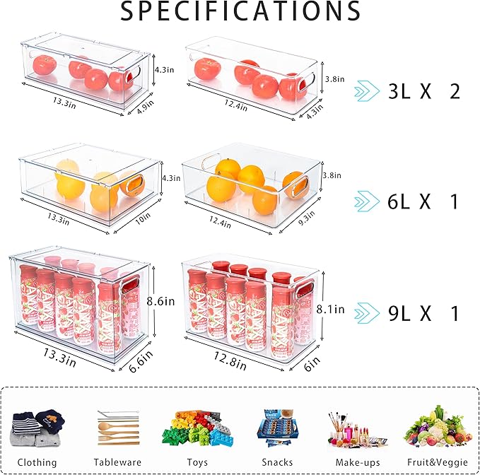 MineSign 4 pack Stackable Fridge Drawers Pull-Out Bins Divided Produce Saver - Image 3