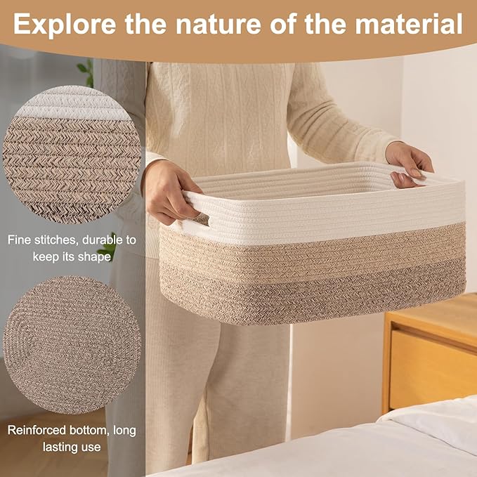 Large Storage Basket for Organizing, Woven Rope Basket for Shelves, Closet - Image 7