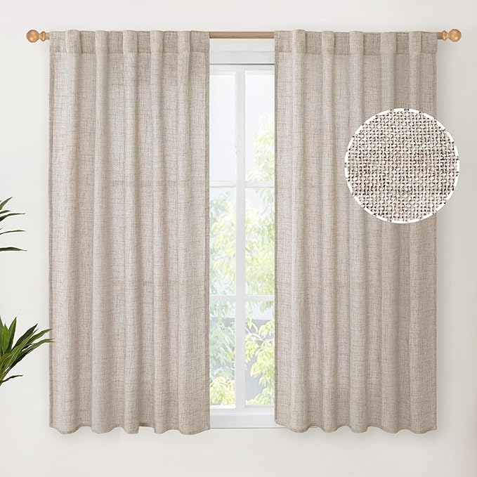 YoungsTex Short Natural Linen Curtains 54 Inch Length by YoungsTex