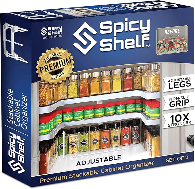 Spicy Shelf Premium – Expandable 2-Tier Spice Rack Organizer by SpicyShelf