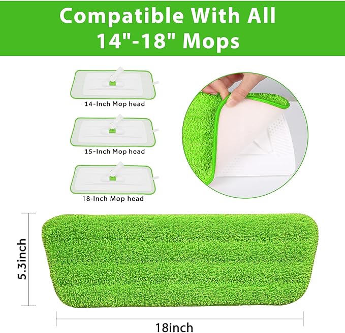 18 inch Mop Pads Refills, 3 Pack Microfiber Reusable Replacement Mop Pads Flat - Image 3