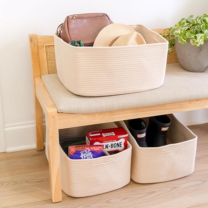 NaturalCozy Storage Baskets 16.8”x13”x7.6” Cotton Rope Woven Baskets - Image 9