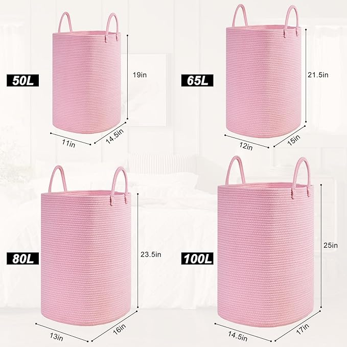 Woven Laundry Basket for Clothes, 65L Large Rectangle Laundry Hampers, Nursery - Image 9
